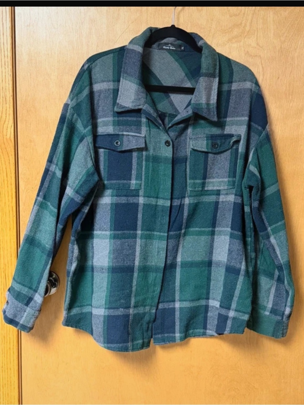 Plaid Green & Navy Sherpa-Lined Shirt Jacket